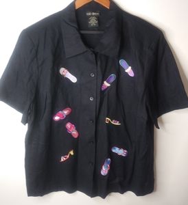 Citi Dress 20W Linen Embroidered Sandals Shoe Fashion Top Plus in Black